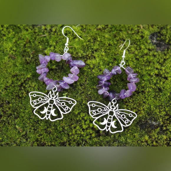 🦋 Amethyst hoop butterfly dangles - Picture 4 of 7